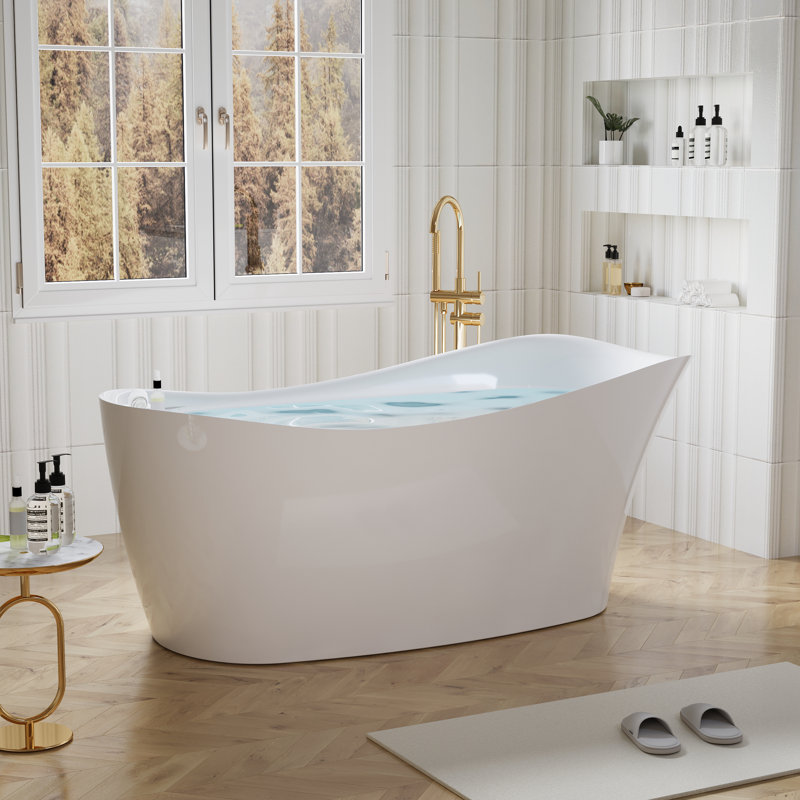 Baignoire de trempage autoportante en acrylique avec drain et trop-plein de 69 gallons, 71 gallons
