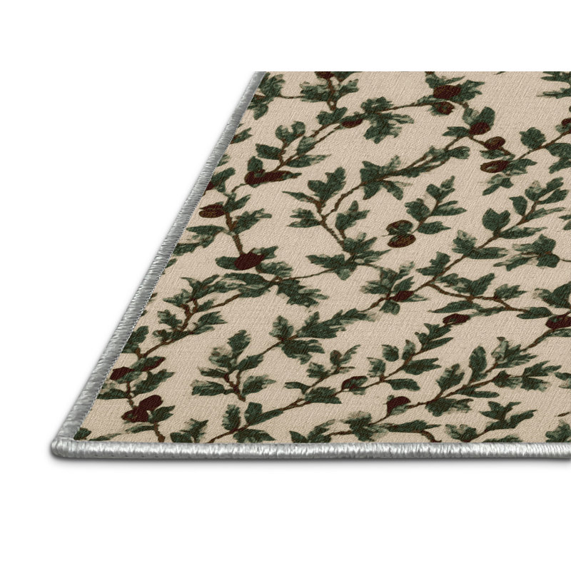 Machine Washable Botanical Brown Area Rug