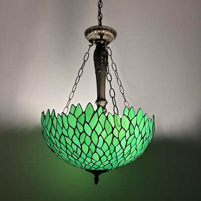 Spiro Tiffany Pendant Lights Green Leaves Stained Glass LED Bulbs Included 16"W*16'D*60"H