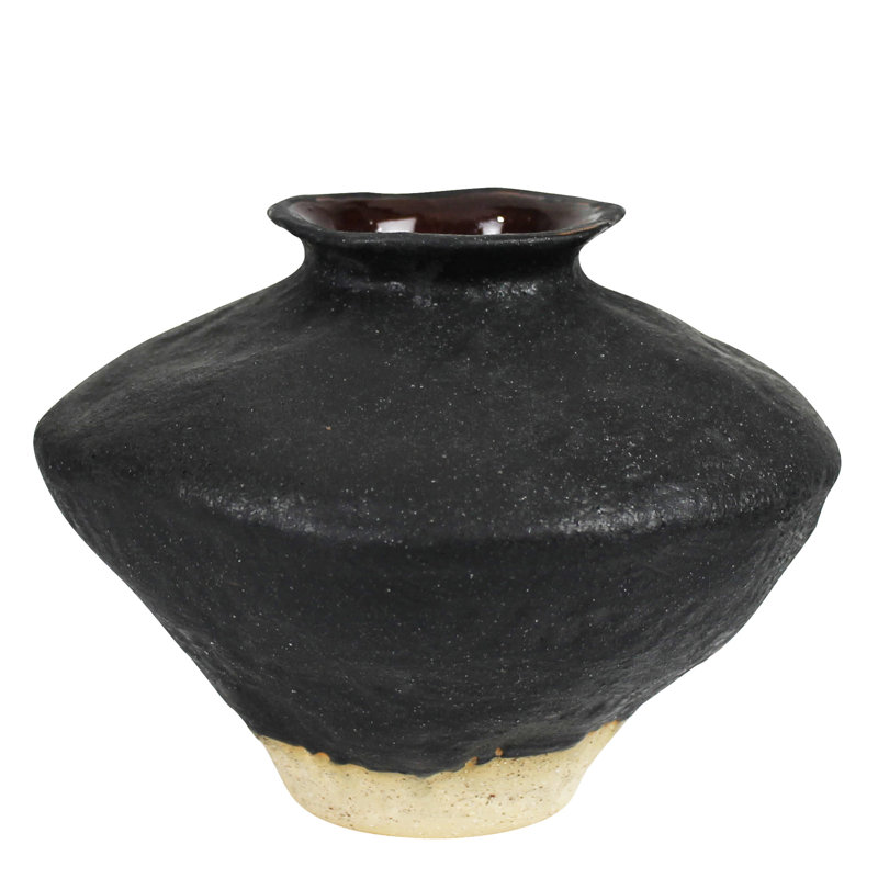 Vase avec base naturelle, céramique, Noir