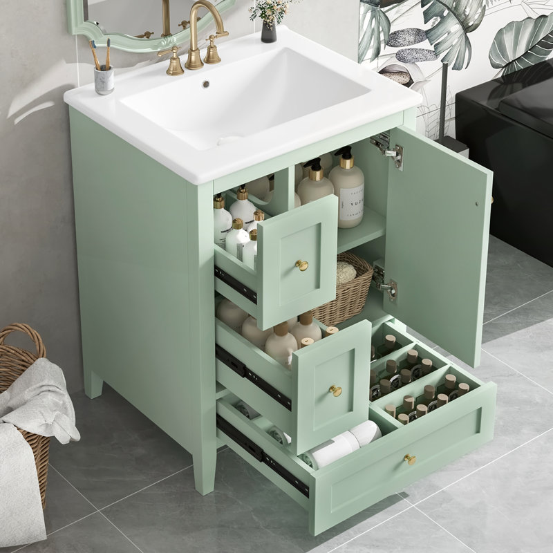 Meuble-lavabo de 24 po avec rangement spacieux et tablette réglable pour les petites et moyennes salles de bain