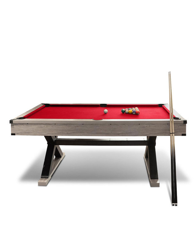 Ensemble de table de billard moderne de 7 pi de conception industrielle à pieds en X avec accessoires complets pour salle de jeux, appartement ou bureau