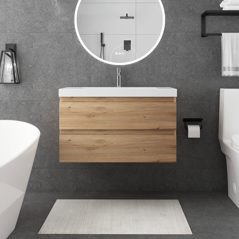 36'' Single Bathroom Vanity with Resin Top, Light Oak