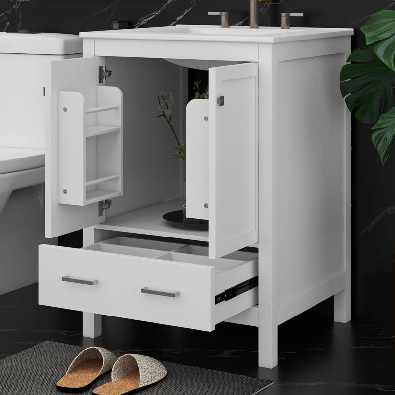 24" Bathroom Vanity With Sink, Single Sink Bathroom Vanity, Small Restroom Vanity With Top, Cabint, Door Shelf And Drawer Divider