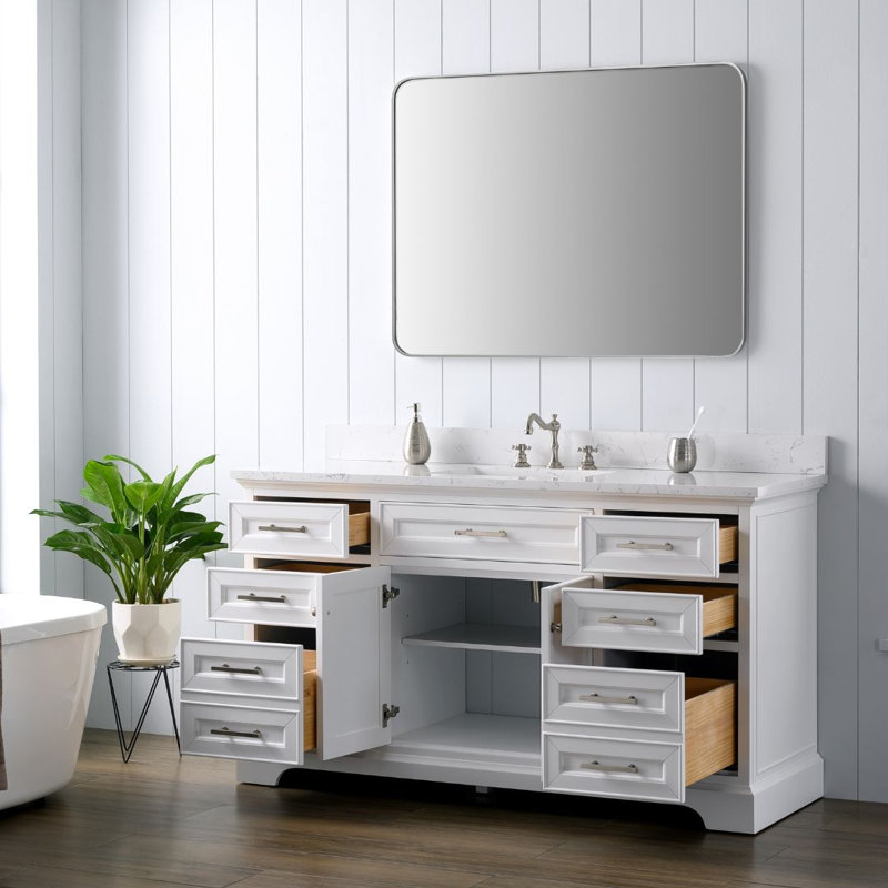 Thompson 60" W Single Bathroom Vanity, White/Brushed Nickel