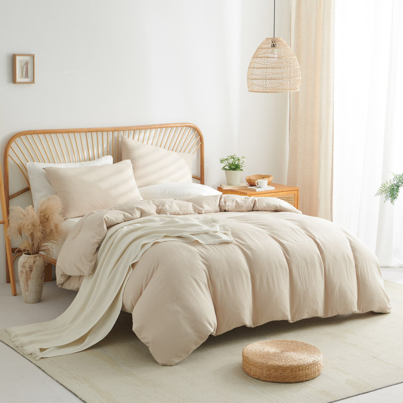 Ensemble de housse de couette Nayoroom, Housse de couette grand + 2 taies d'oreiller stand, Beige