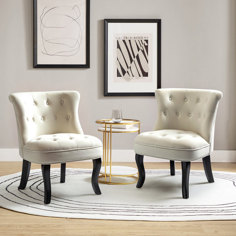 Grenier Upholstered Wingback Button-Tufted Side Chair, Tan Velvet