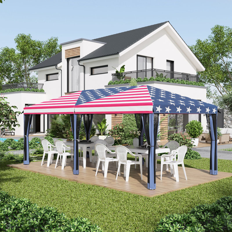 Tente à auvent escamotable robuste 10 pi x 20 pi - Abri de soleil avec filet pour la terrasse