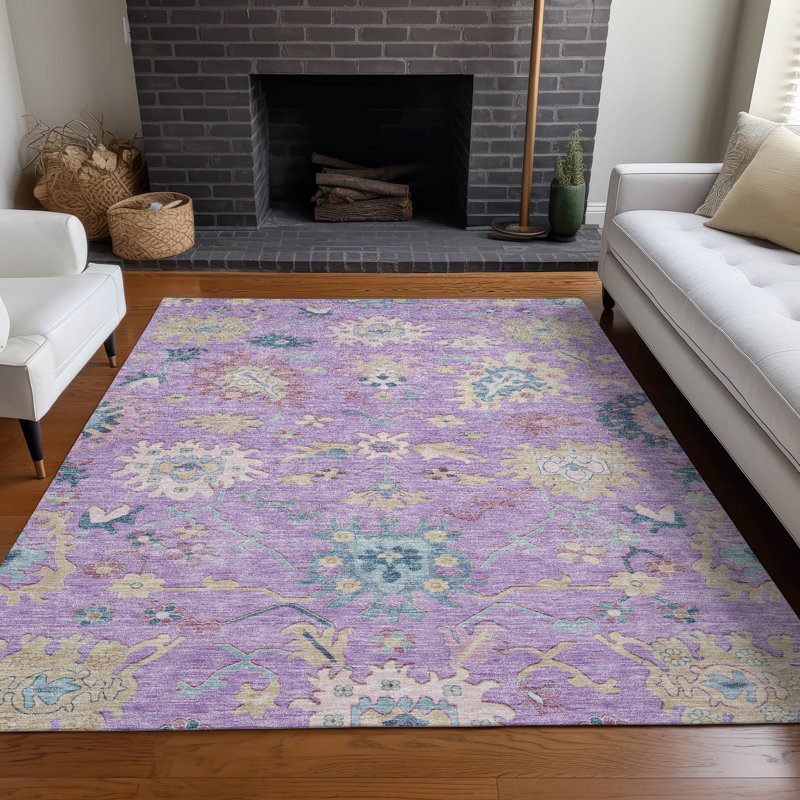 Machine Washable Indoor/Outdoor Cicel ACN1154 Purple Rug, Rectangle 5' x 7'6"