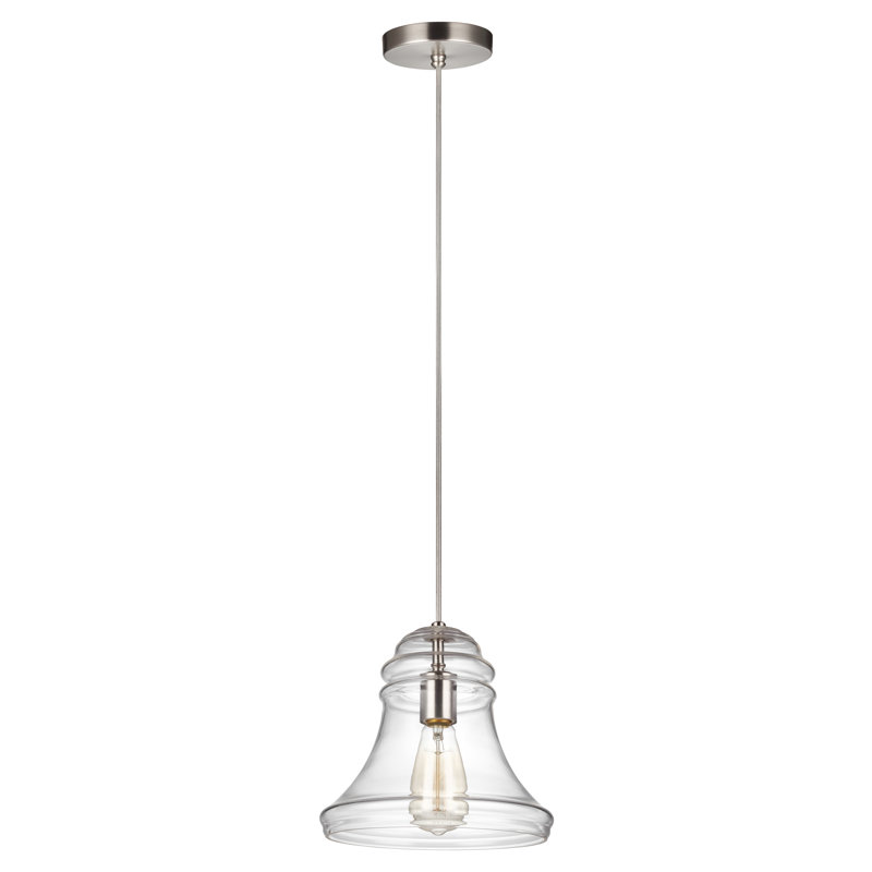Suspension Doyle à une lumière avec cloche simple, Nickel satiné