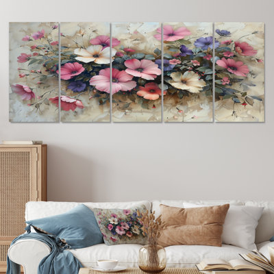 Ensemble de salon art floral pétunia rose et blanc