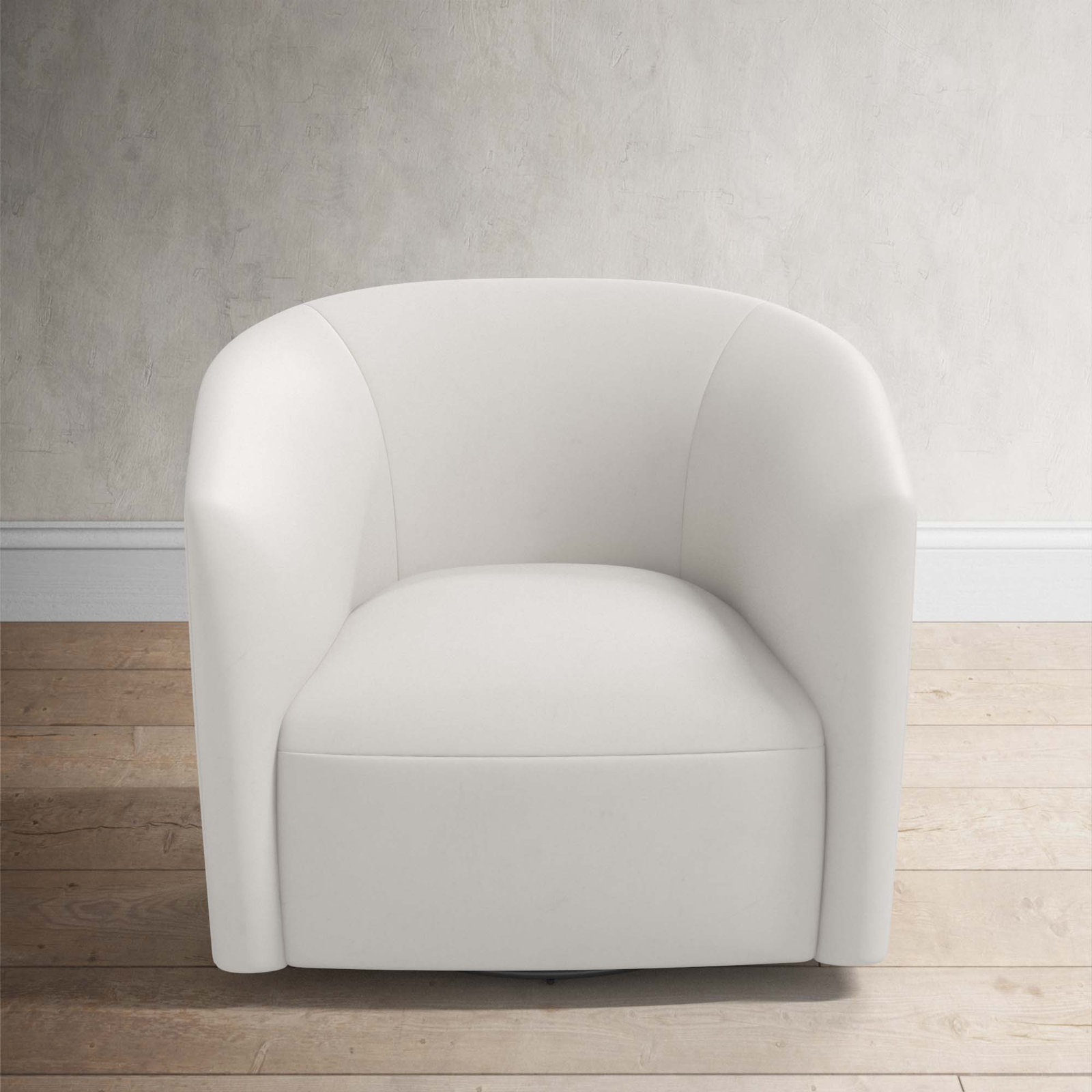 Marita Upholstered Swivel Barrel Chair, Bella Light Gray Performance Velvet