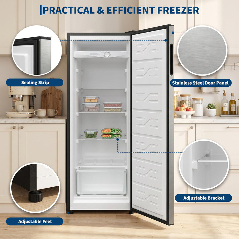 7 pieds cubes Pi. Congélateur vertical autoportant, congélateur vertical de grande capacité pour la maison, la cuisine ou le sous-sol avec fabrication en métal