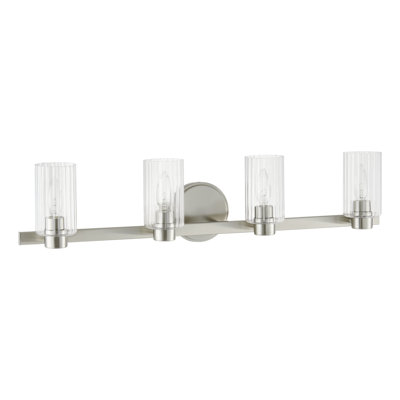Dungannon 30-inch 4-light Brushed Nickel Vanity Light with Clear Ribbed Glass Shades