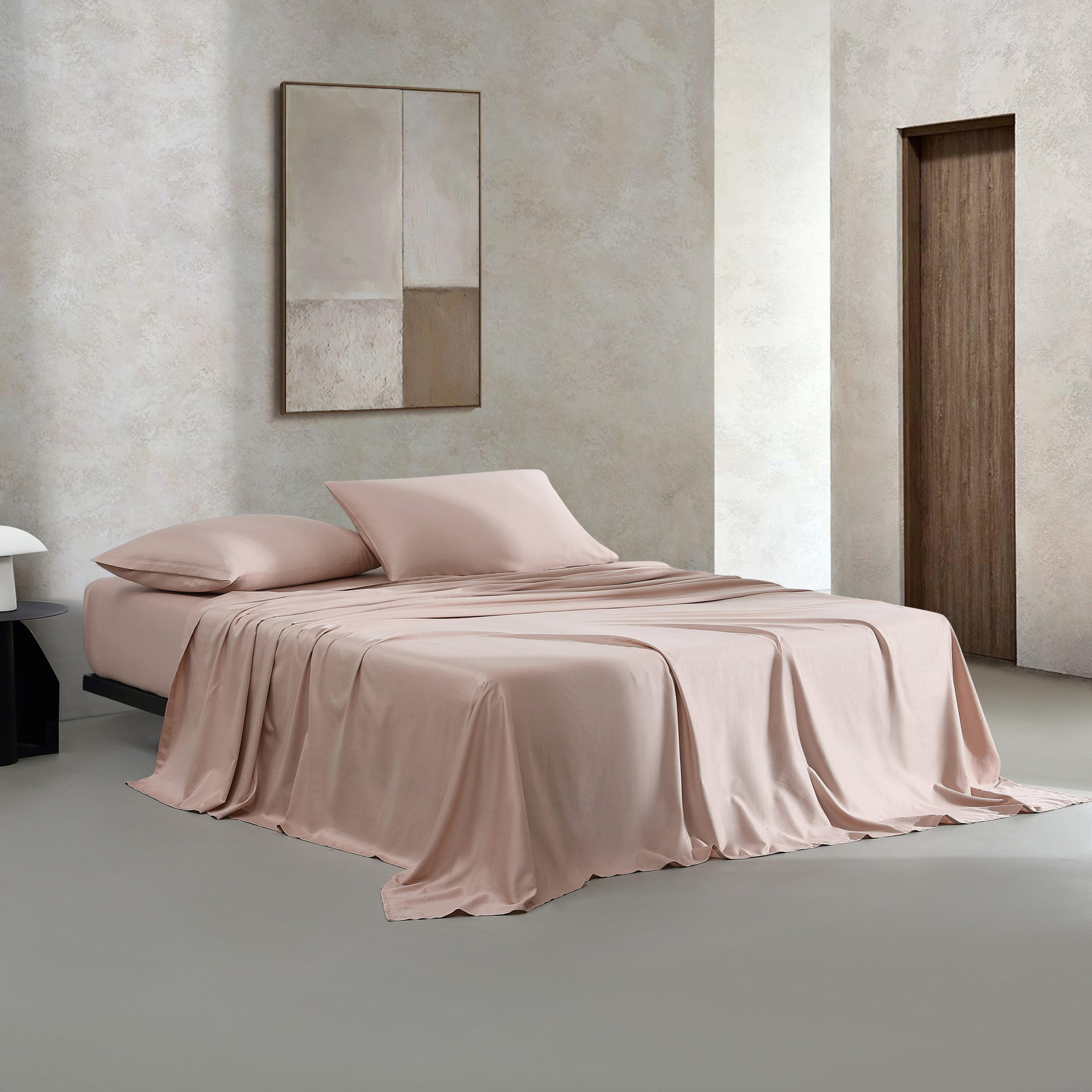 Calvin Klein Organic Earth Solid 4 Piece Sheet Set, Queen Sheet Set with 2 Pillowcases, Light Pink