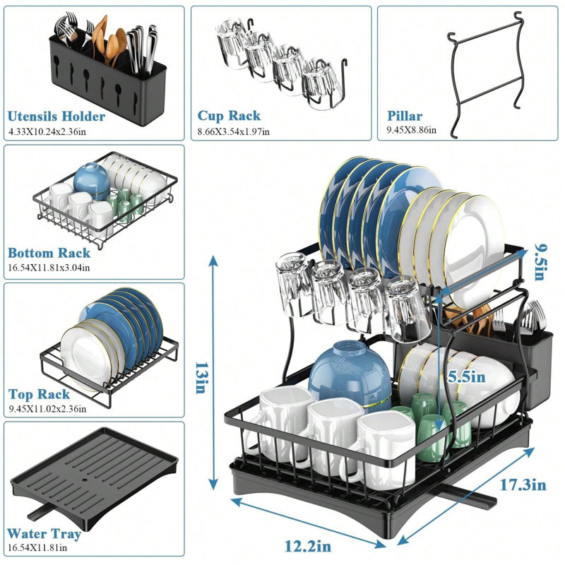 2 Tier Dish Rack for Kitchen Counter Dish Drying Rack