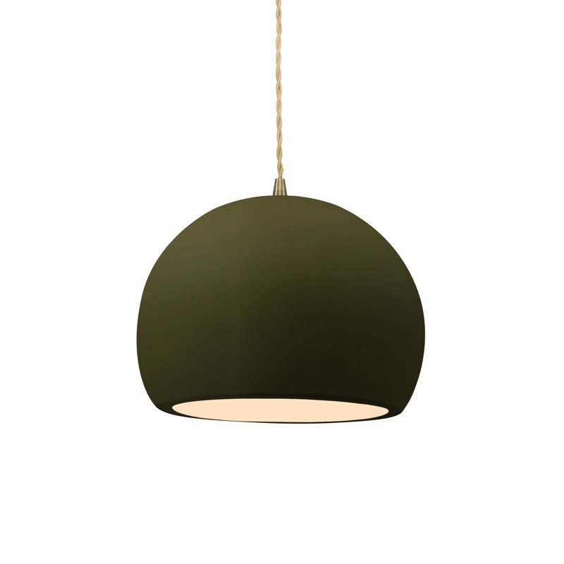 Luminaire suspendu à 1 lumière Aschwin, H 6 po x l 7 po x P 7 po, Vert mat, Laiton antique
