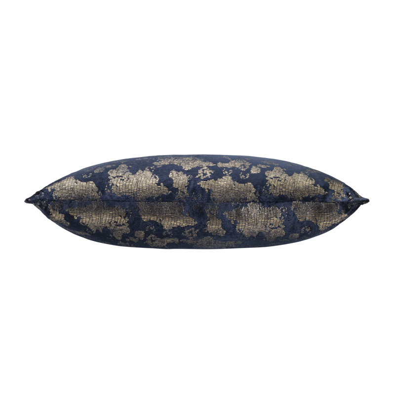 Syros Velvet Square Pillow Cover & Insert, Navy/Gold