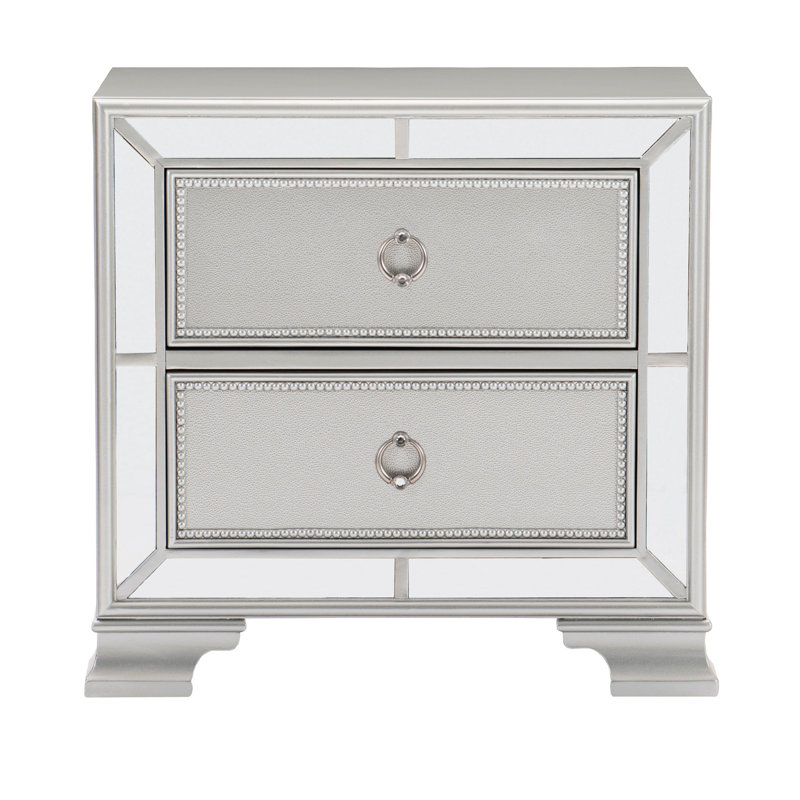 Table de chevet pour chambre à coucher avec 2 tiroirs au fini argent et design 2 pour textures