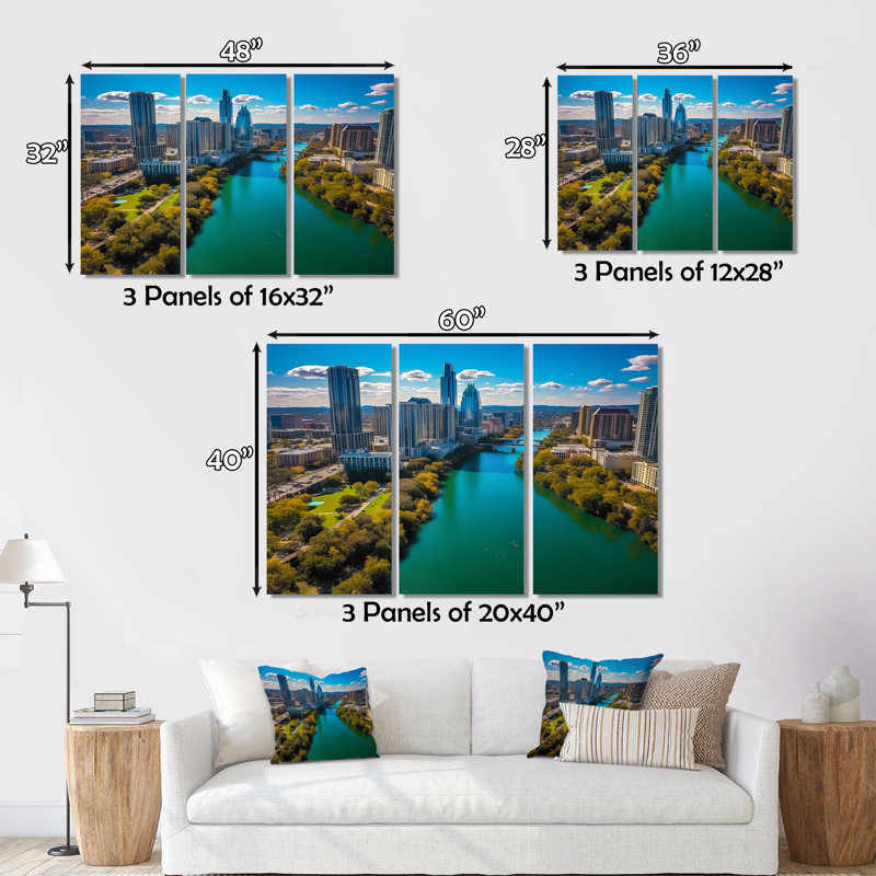 «Austin Dynamic Cityscape II» sur toile, reproduction de 3 pièces, H 28 po x l 36 po x P 1 po