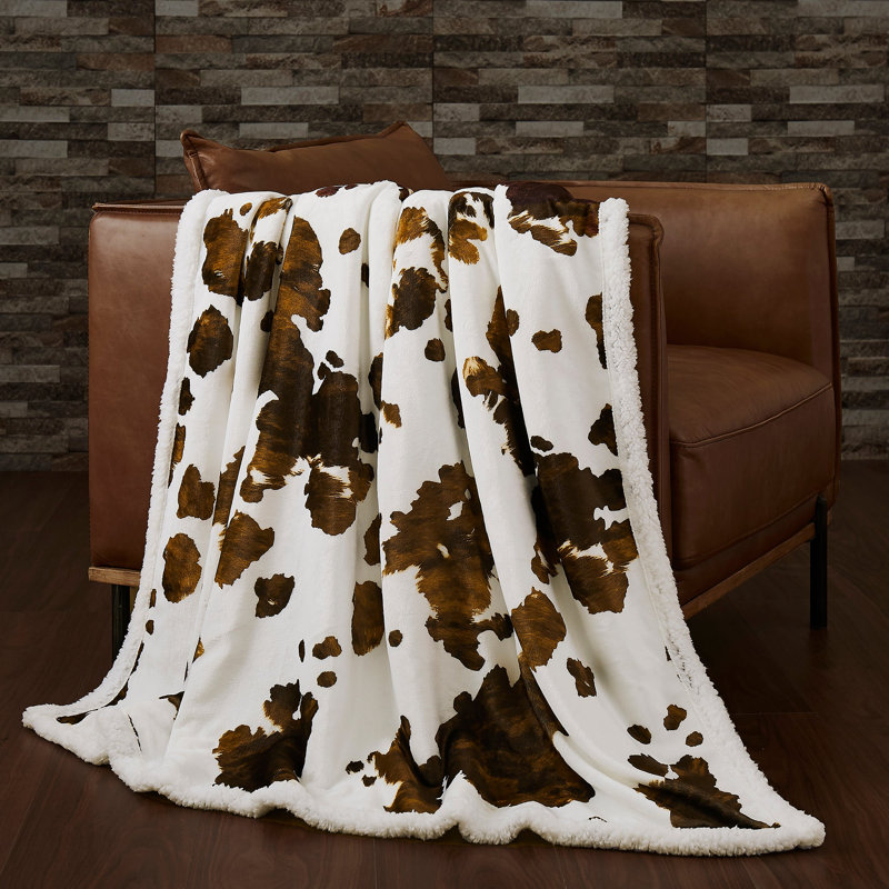 Jeté Campfire en molleton rustique Sherpa, 54 x 68 pouces, Cuir de vache brun Elsa