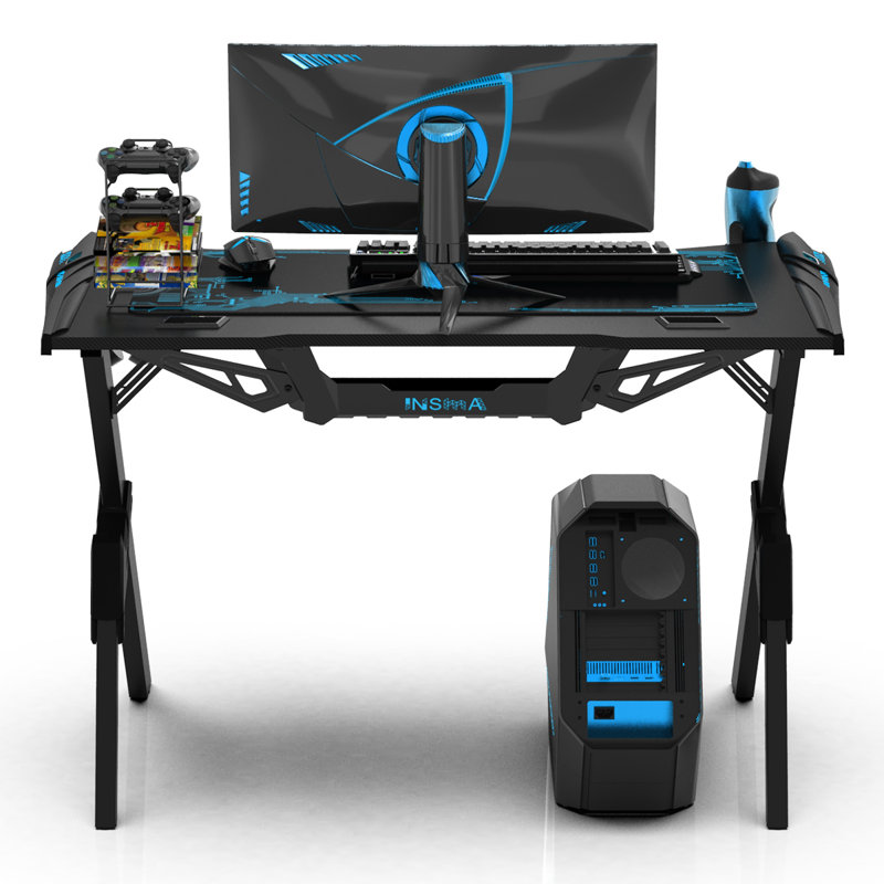Metal Base Writing Desk, Blue/Black, Blue/Black