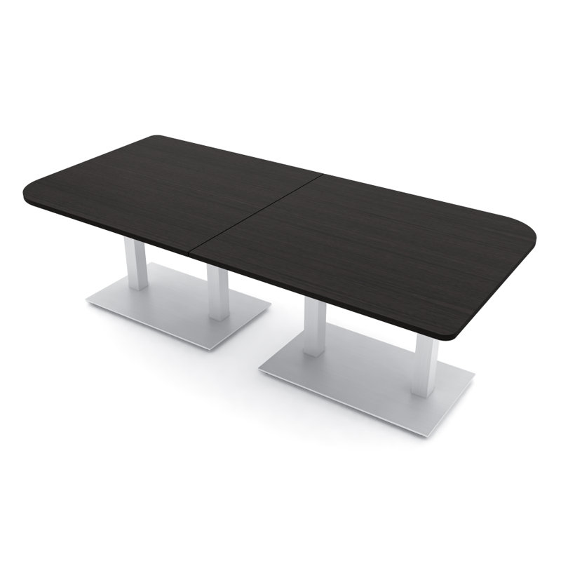 Table de conférence en forme de duo avec double base en métal, L 96 po x l 48 po, Cyprès noir, Argent argent