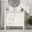 Meuble-lavabo de salle de bain avec lavabo en céramique, armoire de rangement fonctionnelle avec tiroir rabattable et tablette réglable