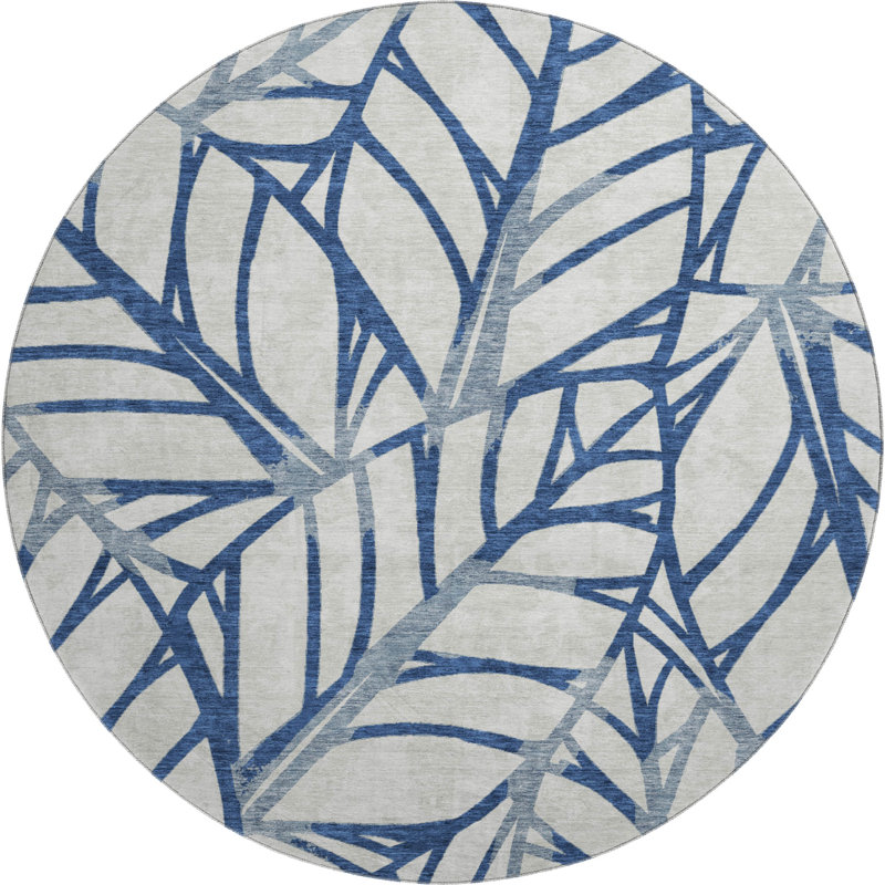 Premium Machine Washable Lisse Navy Rug, Round 8'