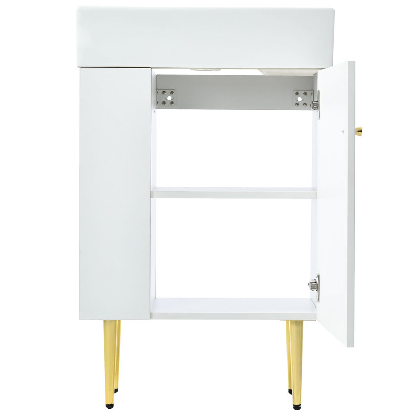 Meuble-lavabo de 21,6 po, blanc, grand espace de rangement intérieur et porte à fermeture en douceur, armoire d'installation sans effort, matériau, grand rangement, assemblage facile