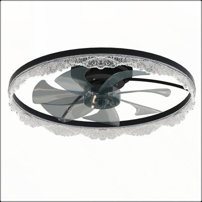 Ventilateur de plafond à DEL décoratif de 24 pouces avec anneau en acrylique, pales cachées, télécommande et éclairage à intensité variable pour les maisons modernes