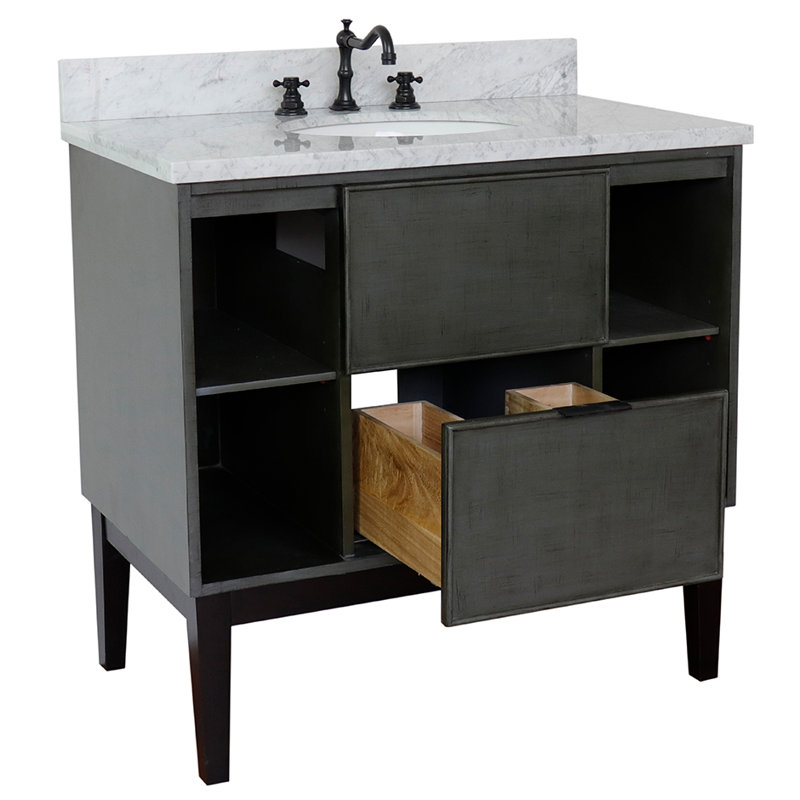 37'' Single Bathroom Vanity with Top, White Carrara