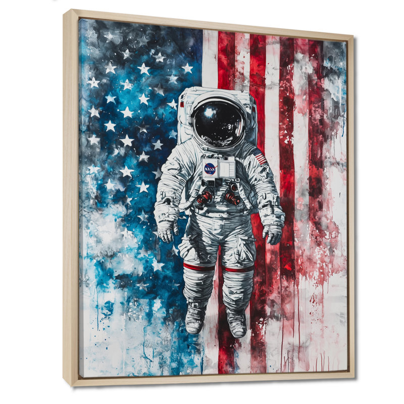 «First Astronault In Space With Usa Flag II», art mural États-Unis, H 20 po x l 12 po, Reproduction avec cadre flottant