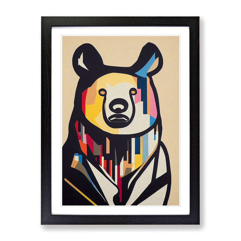 Abstract Bear - Single Picture Frame Print, Black, 64cm H x 46cm W x 2cm D