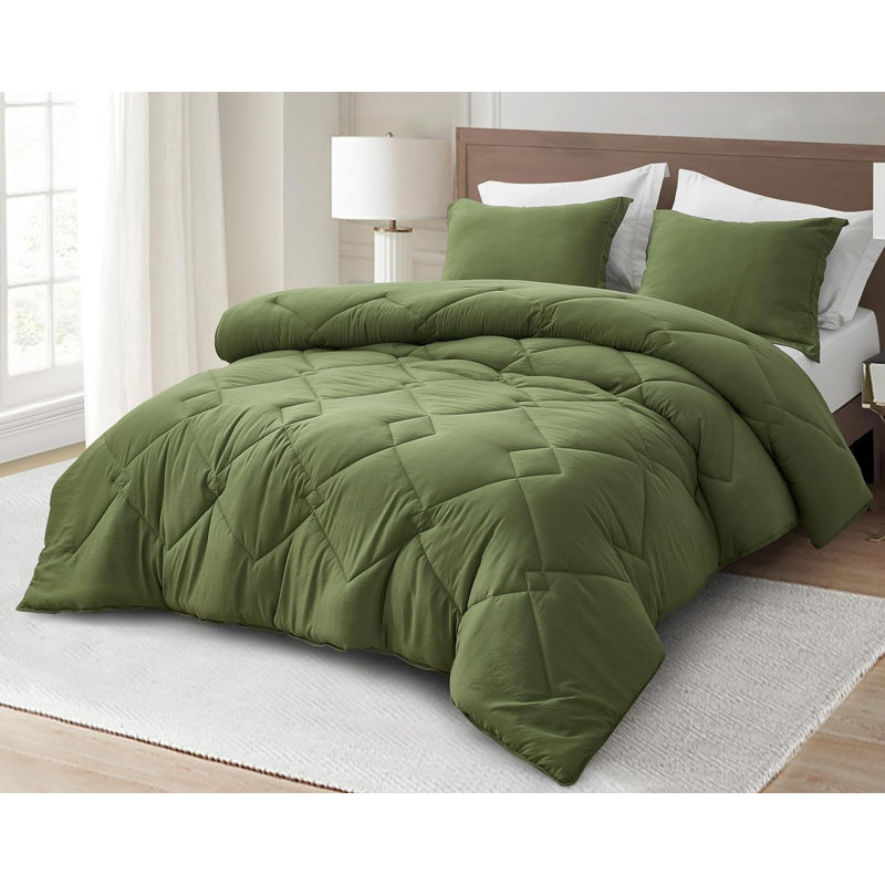 Logan Standard Comforter, Twin Extra Long Comforter + 1 Standard Sham, Olive Green