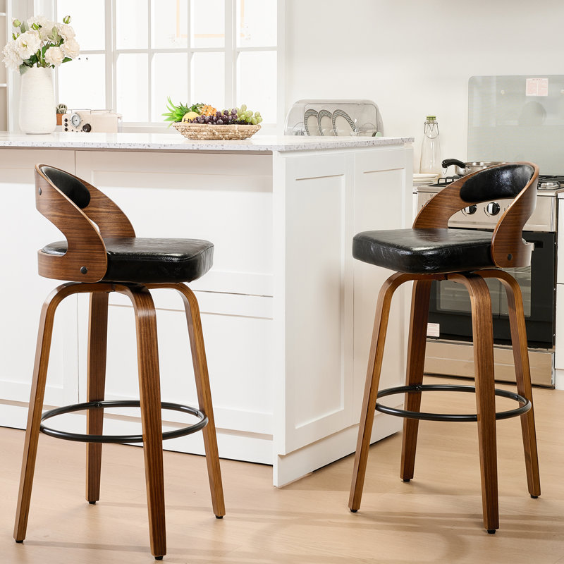 Swivel Bar Stools, 26.8'' Upholstered Counter Stool with Wood Back