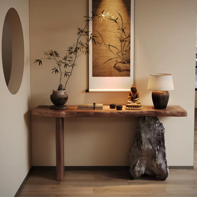 Table d'entrée en bois de style zen, 29.53" H x 70.86" W x 15.75" D