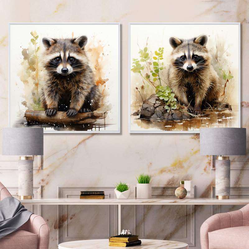 Ensemble de 2 reproductions sur toile de ratons laveurs Playful Explorer I - Raton laveur, H 36 po x l 73 po x P 1,5 po