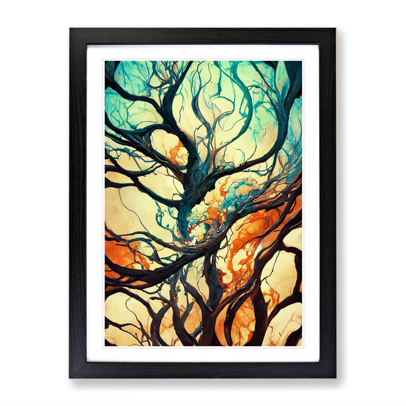XV1022-425X Abstract Tree Branches No.6 - - Wall Art, 66cm H x 48cm W, Black Framed Paper, White