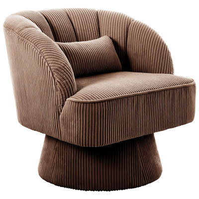 Corduroy Swivel Barrel Chair with Striped Back, Plush Round Accent Seat for Living Room
