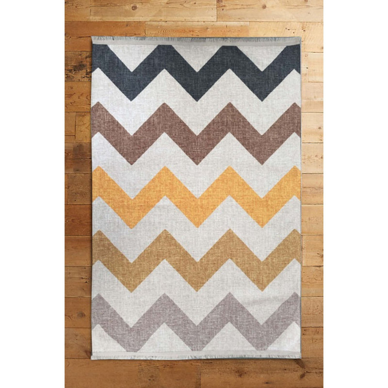 Tapis en coton tissé à la machine Edrin blanc / jaune / vert, Rectangle 2 pi 6 po x 4 pi 11 po