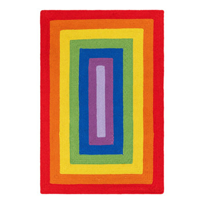 Ebern Designs Hand Braided Rainbow Wool Rug