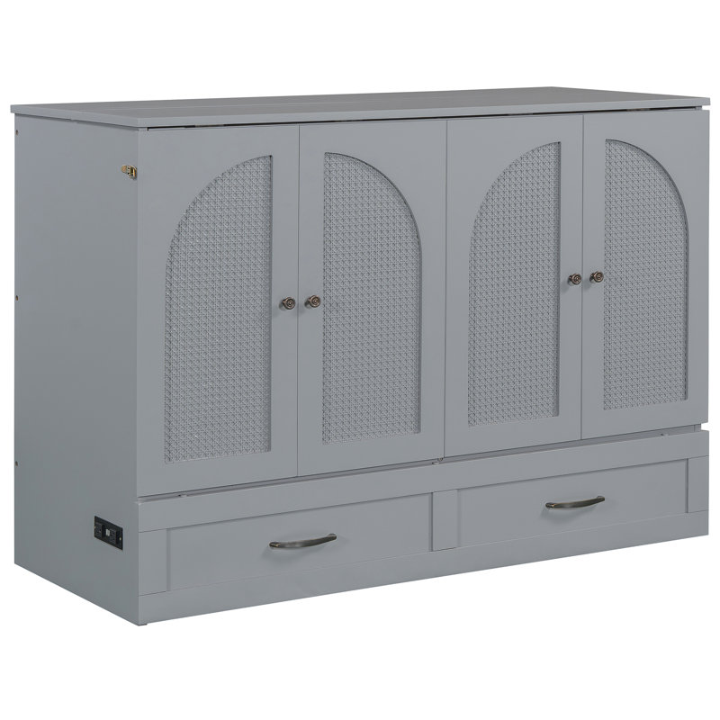 Lit double gris avec de grands tiroirs. Optimise l'espace dans la pièce. Peut contenir différents objets. Style élégant. Charges incluses. Simple à assembler. Tiroirs de L 75,1 po x l 56,7 po et H 41,3 po