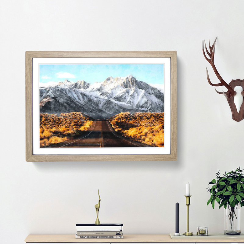 Road to the Mountains in California - Picture Frame Painting Print, 24cm H x 33cm W x 2cm D, Oak Framed