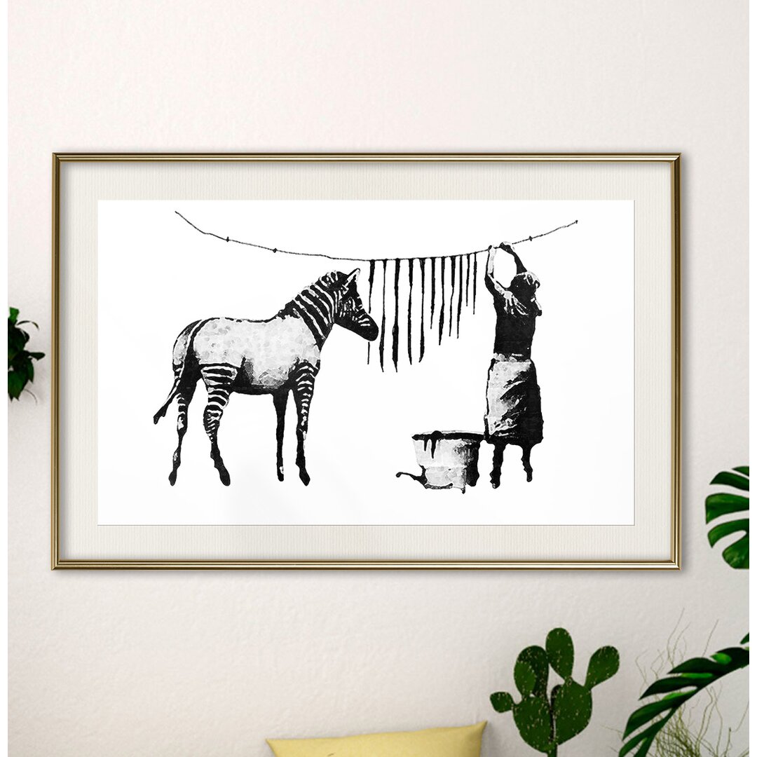 Gerahmtes Papierbild Banksy Washing Zebra Stripes