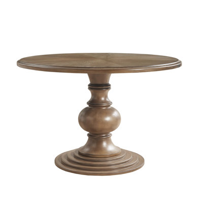-Inspired 46" Round Dining Table In Walnut, With Diamond Veneer Top And Firm Pedestal Distinctive Solid Base