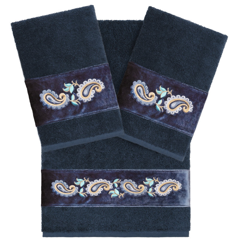  3 Piece 100% Turkish Cotton Towel Set, Navy
