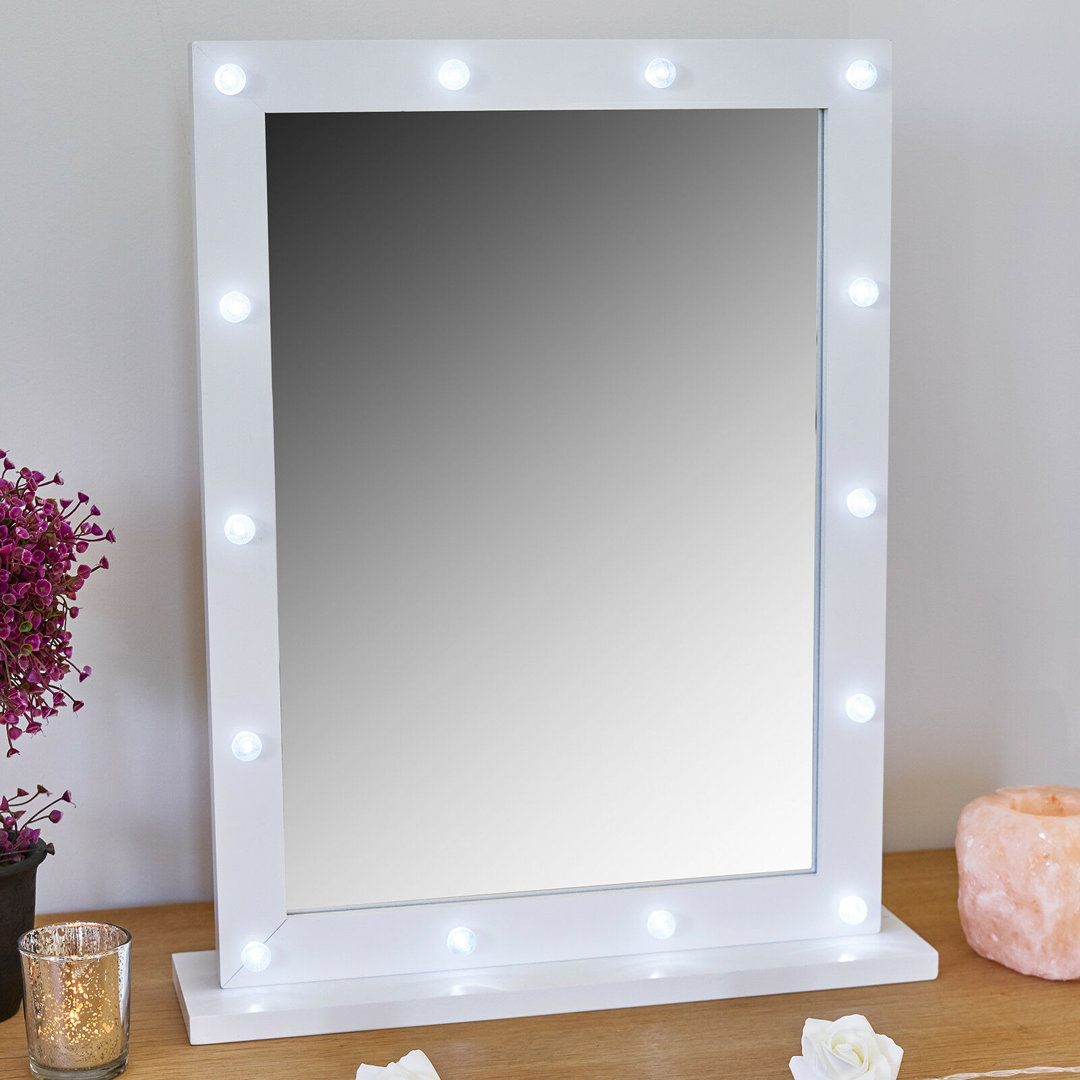 Demira Square Lighted Wood Framed Freestanding Dresser Mirror