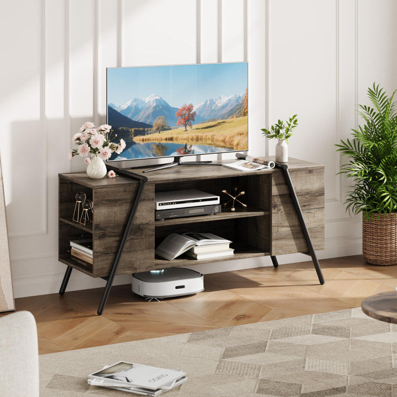TV Stand, Entertainment Center with Adjustable Shelf, Metal Feet, Cord Holes, Mid Century Vintage Media Console Table