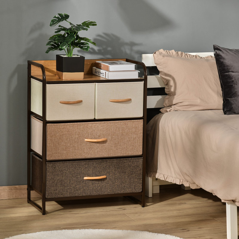 4-Drawer Dresser, Fabric Drawers, 3-Tier Storage Organizer, Tower Unit with Steel Frame and Wooden Top